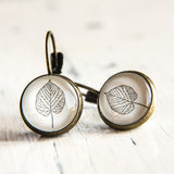 Cabochon Dangly & Stud Earrings / Natural Graphic Leaf / Black And White