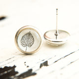 Cabochon Dangly & Stud Earrings / Natural Graphic Leaf / Black And White