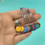 Long Drop Earrings - Circle - Blue