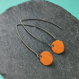 Long Drop Earrings - Circle - Orange