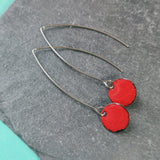 Long Drop Earrings - Circle - Cherry Red