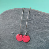 Long Drop Earrings - Circle - Bright Pink