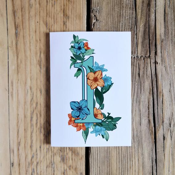 Age 1 Botanical First Birthday Card