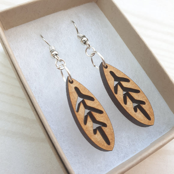 Dangly Leaf Earrings - Wood