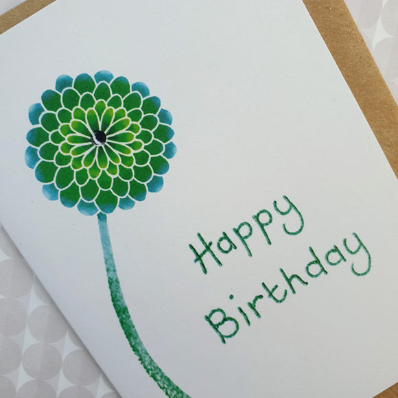 Birthday Card - Green Chrysanthemum Flower