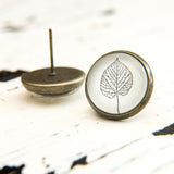 Cabochon Dangly & Stud Earrings / Natural Graphic Leaf / Black And White