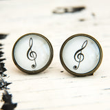 Cabochon Dangly & Stud Earrings / Natural Graphic Treble Clef / Black And White
