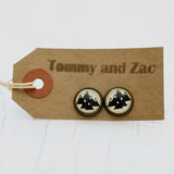 Cabochon Dangly & Stud Earrings / Natural Graphic Mountains / Black And White