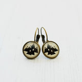 Cabochon Dangly & Stud Earrings / Natural Graphic Mountains / Black And White