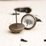 Cabochon Dangly & Stud Earrings /  Natural Graphic Tree / Black And White