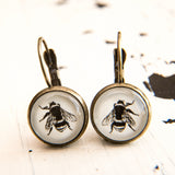 Cabochon Dangly & Stud Earrings / Natural Graphic Bee / Black And White