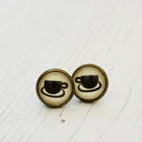 Cabochon Dangly & Stud Earrings / Natural Graphic Cup / Black And White