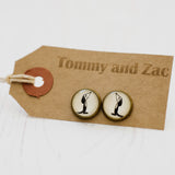 Cabochon Dangly & Stud Earrings / Natural Graphic Dog / Black And White