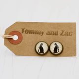 Cabochon Dangly & Stud Earrings / Natural Graphic Black Cat / Black And White