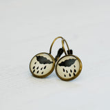 Cabochon Dangly & Stud Earrings / Natural Graphic Cloud & Rain / Black And White