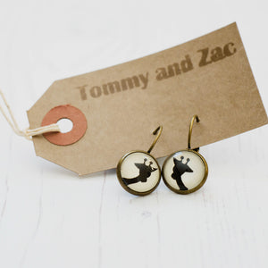 Cabochon Dangly & Stud Earrings / Natural Graphic Giraffe / Black And White