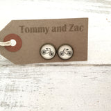 Cabochon Dangly & Stud Earrings / Natural Graphic Bicycle / Black And White