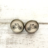 Cabochon Dangly & Stud Earrings / Natural Graphic Bicycle / Black And White