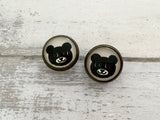 Cabochon Dangly & Stud Earrings / Natural Graphic A Bear Face / Black And White