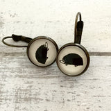 Cabochon Dangly & Stud Earrings / Natural Graphic Hedgehog / Black And White