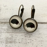 Cabochon Dangly & Stud Earrings / Natural Graphic Hedgehog / Black And White