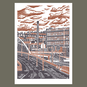 Sheffield City View No.8 linocut poster print