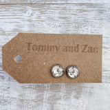 Cabochon Dangly & Stud Earrings / Natural Graphic Elephant / Black And White