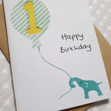 Elephant first birthday card - age 1