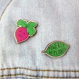 Powered by Plants Leaf Shaped Wooden Pin Badge by Embers and Ink