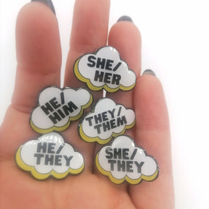 Cloud Shaped Pronoun Enamel Pin