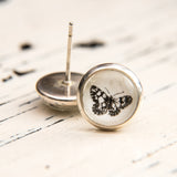 Cabochon Dangly & Stud Earrings / Natural Graphic Butterflies / Black And White