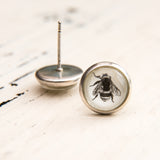 Cabochon Dangly & Stud Earrings / Natural Graphic Bee / Black And White