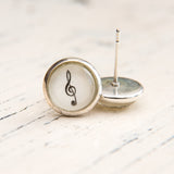 Cabochon Dangly & Stud Earrings / Natural Graphic Treble Clef / Black And White
