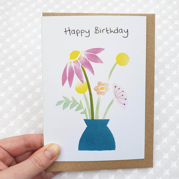 Birthday Card - Vase of flowers