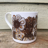 Mustard Black and White floral pattern fine China Mug