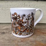 Mustard Black and White squiggles and lines floral pattern fine China Mug