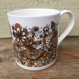 Mustard Black and White squiggles and lines floral pattern fine China Mug