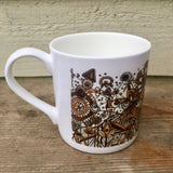 Mustard Black and White squiggles and lines floral pattern fine China Mug