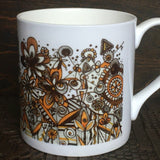 Mustard Black and White squiggles and lines floral pattern fine China Mug