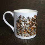 Mustard Black and White squiggles and lines floral pattern fine China Mug