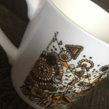 Mustard Black and White squiggles and lines floral pattern fine China Mug
