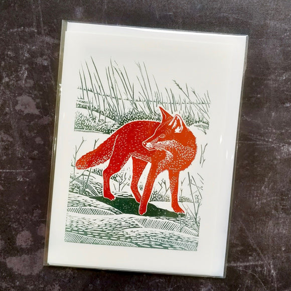 Fox in the Snow Lino Art Card