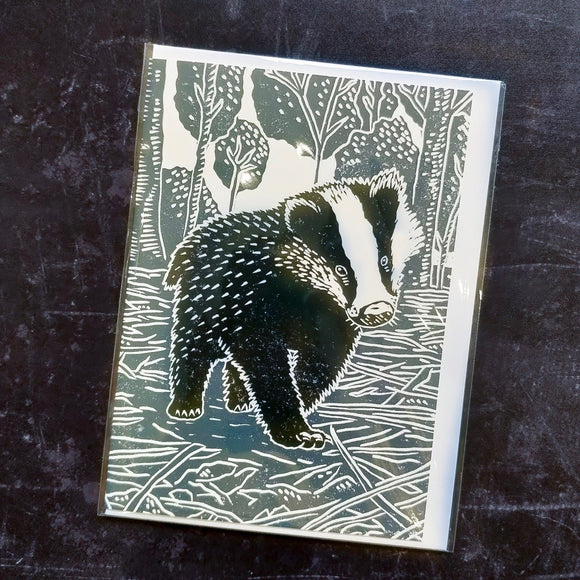Young Badger Lino Art Card
