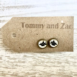 Cabochon Dangly & Stud Earrings / Natural Graphic Mountains / Black And White