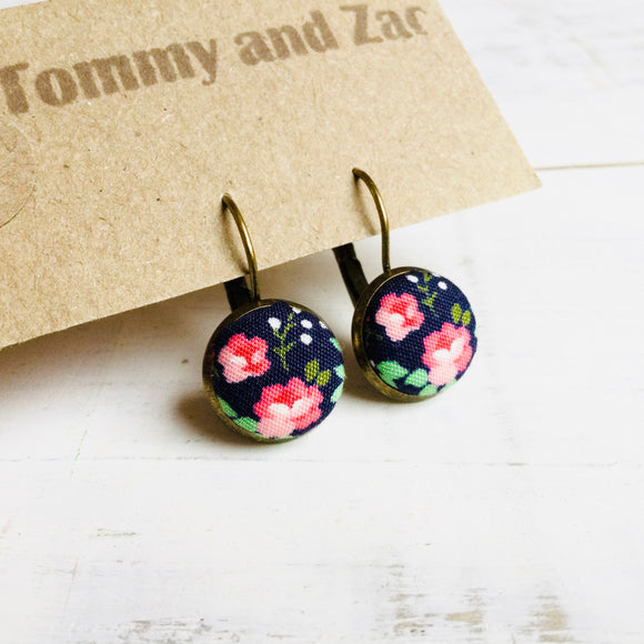 Japanese Fabric Earrings / Pink Roses