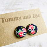 Japanese Fabric Earrings / Pink Roses