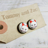 Japanese Fabric Earrings / white Cat