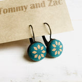 Cotton Fabric Earrings / Teal Green Flower