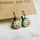 Cotton Fabric Earrings / Red Rose