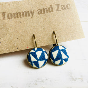 Japanese Fabric Earrings / Blue White Triangles